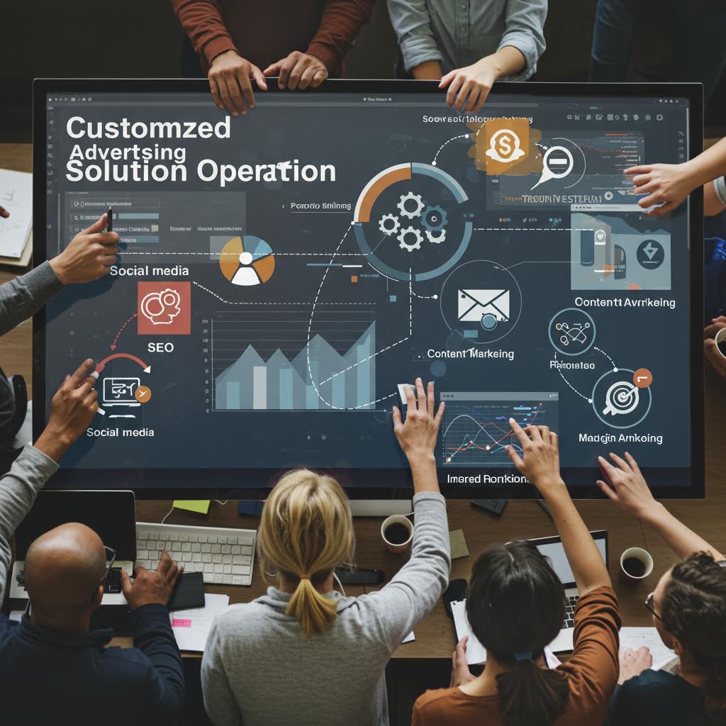 알파벳 솔루션 공급 정보를 기반으로 IT업체 맞춤형 광고 시스템 성과 분석과 운영 전략을 도식화한 구성