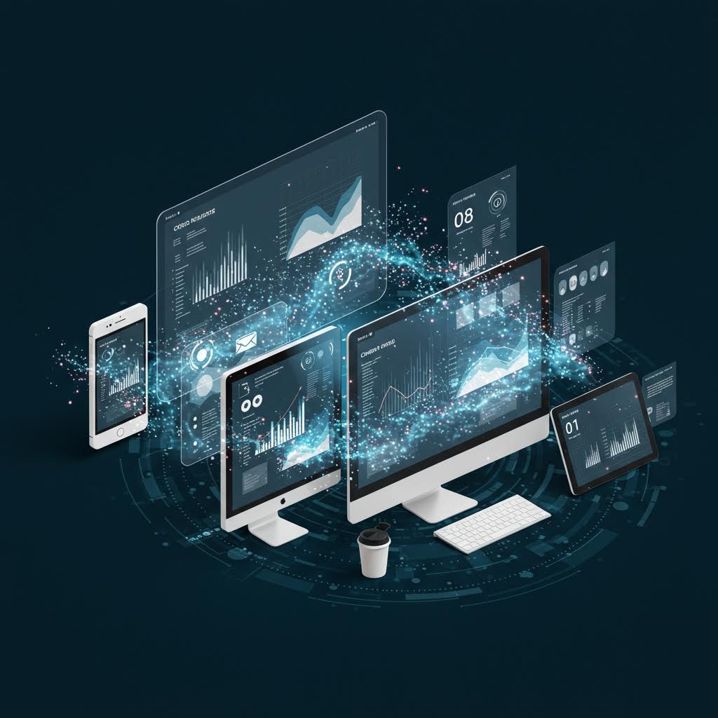 다양한 디지털 환경에서 연동되는 온카스터디 자료실 콘텐츠를 한 화면에 구성한 시각 자료