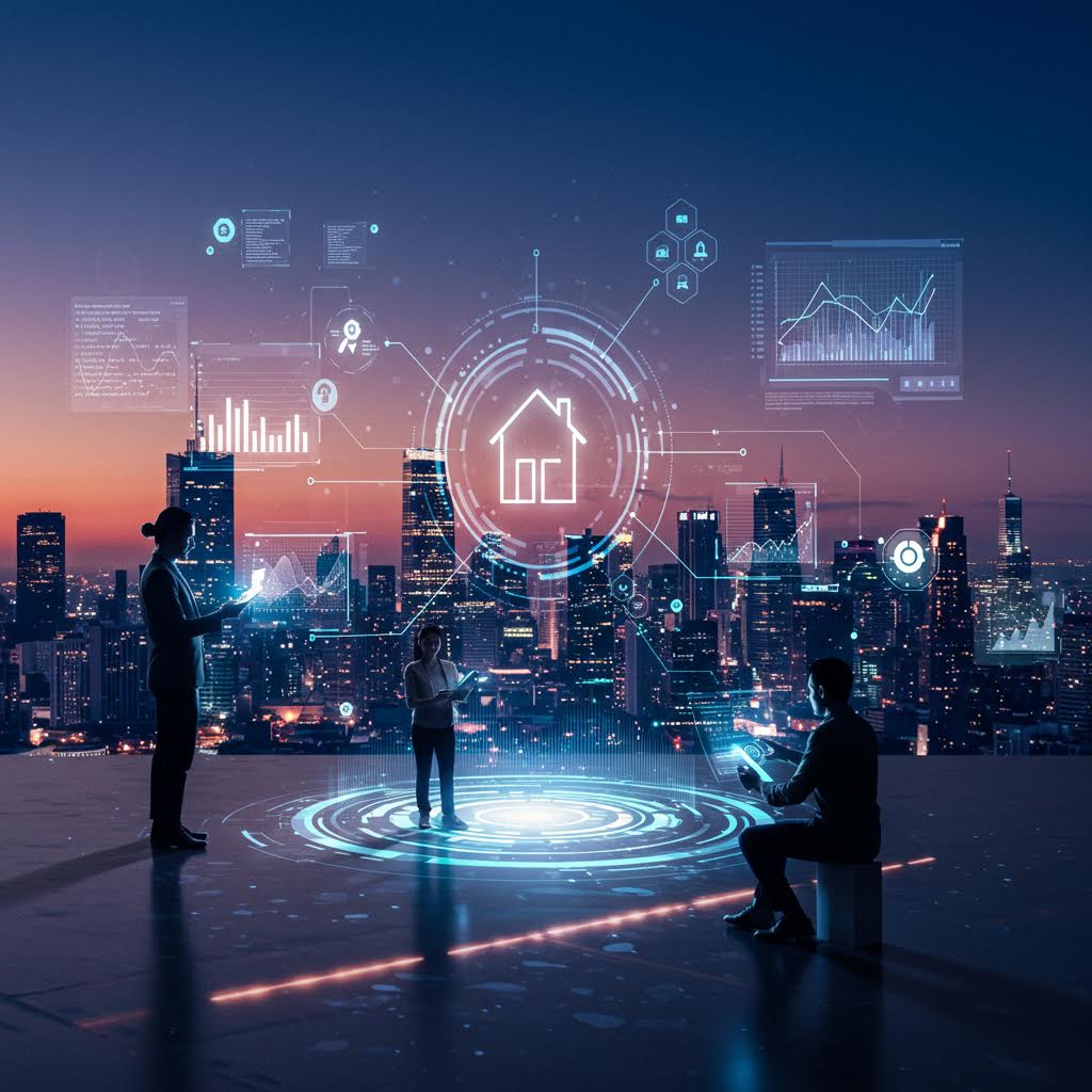 원형 인터페이스 위에서 사람들과 도시가 연결되며 솔루션의 맥락 속에 루믹스가 드러나는 순간