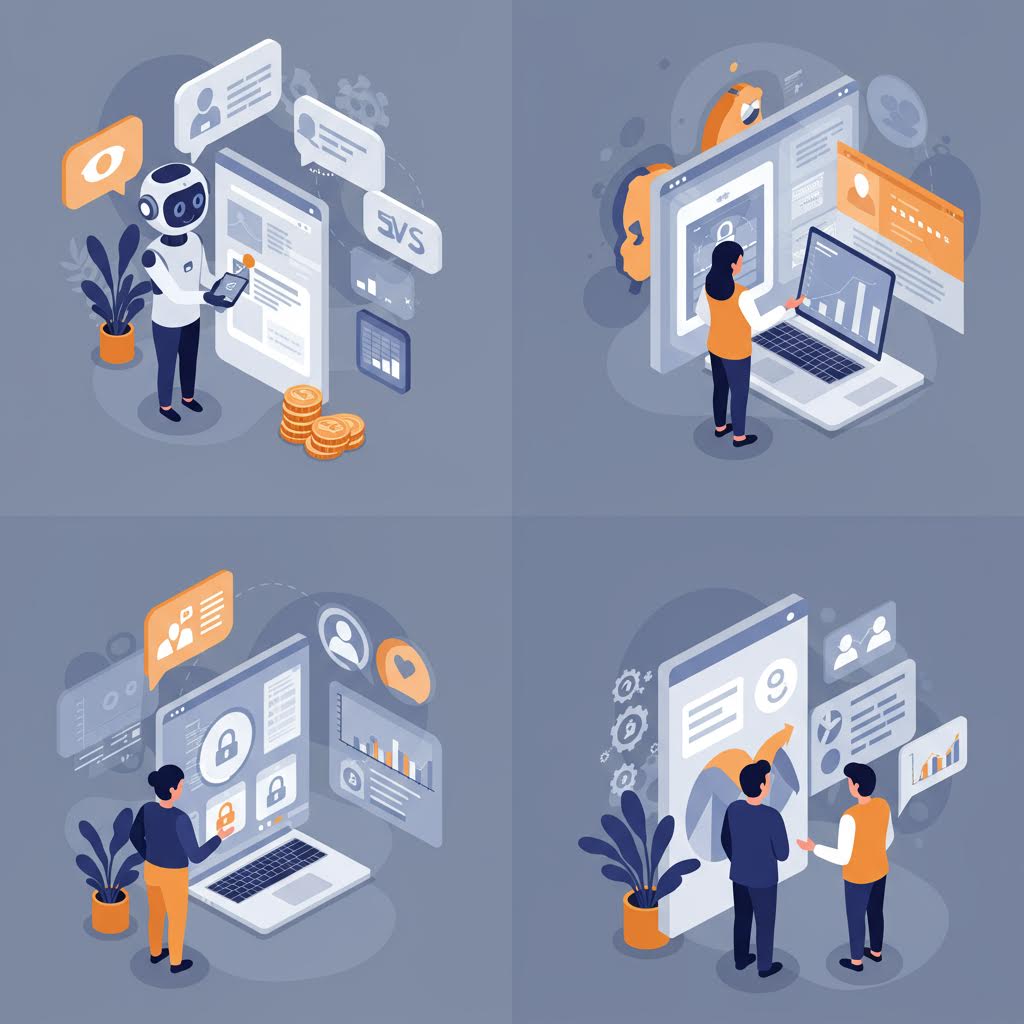 코인, 그래프, 보안 아이콘이 어우러진 화면은 루믹스가 미래적 자동화를 해석하는 순간