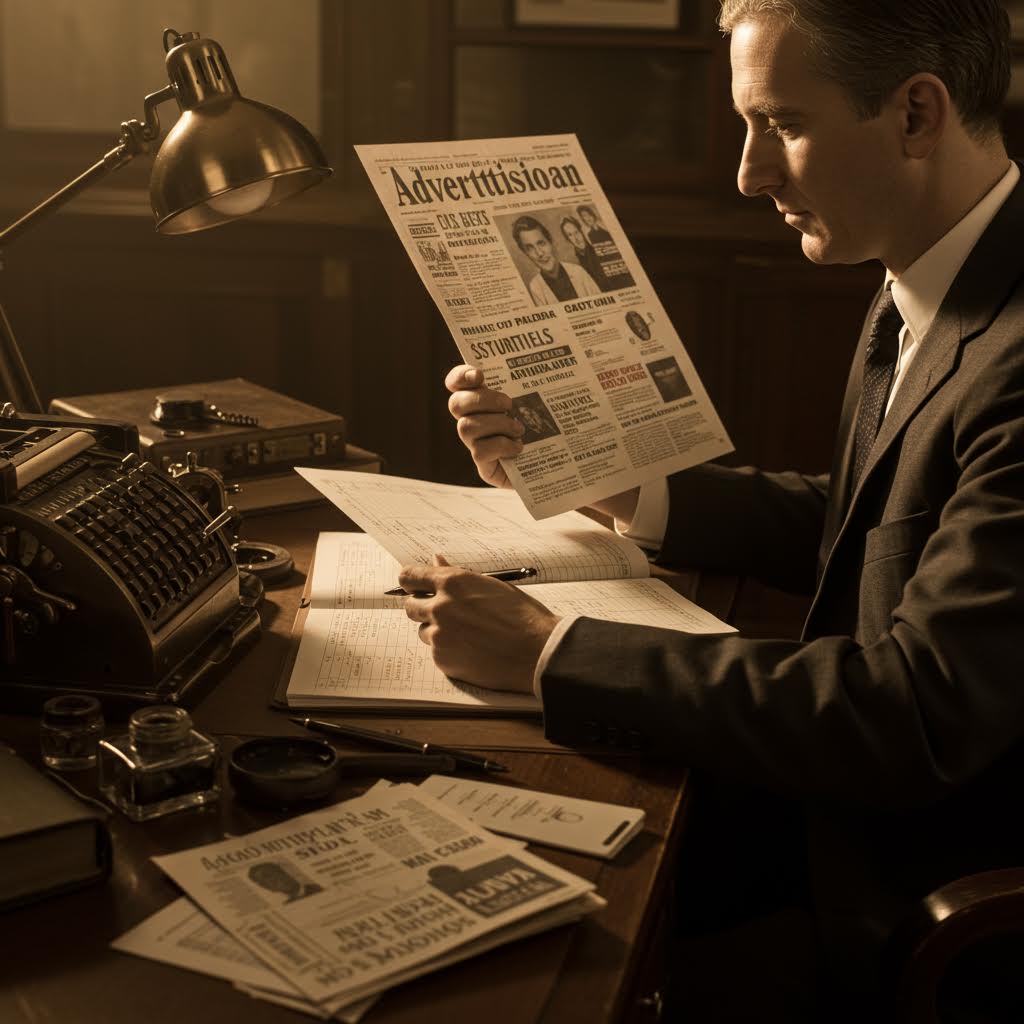 타자기와 문서 사이에서 집중하는 사람의 모습이 루믹스를 빗대어 정교한 운영 체계를 드러내는 화면