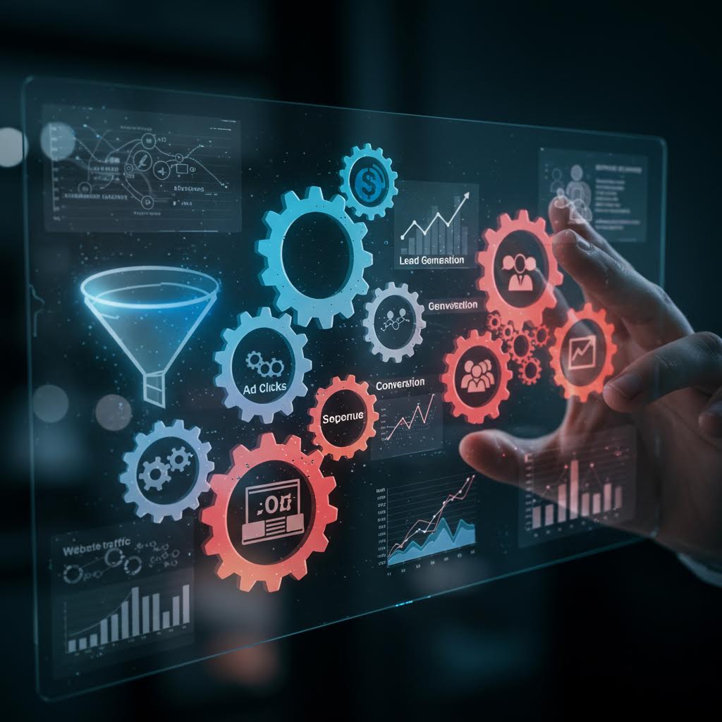 투명한 화면 위로 기어와 그래프가 맞물리며 손끝의 움직임에 따라 데이터가 흐르는 분석의 순간