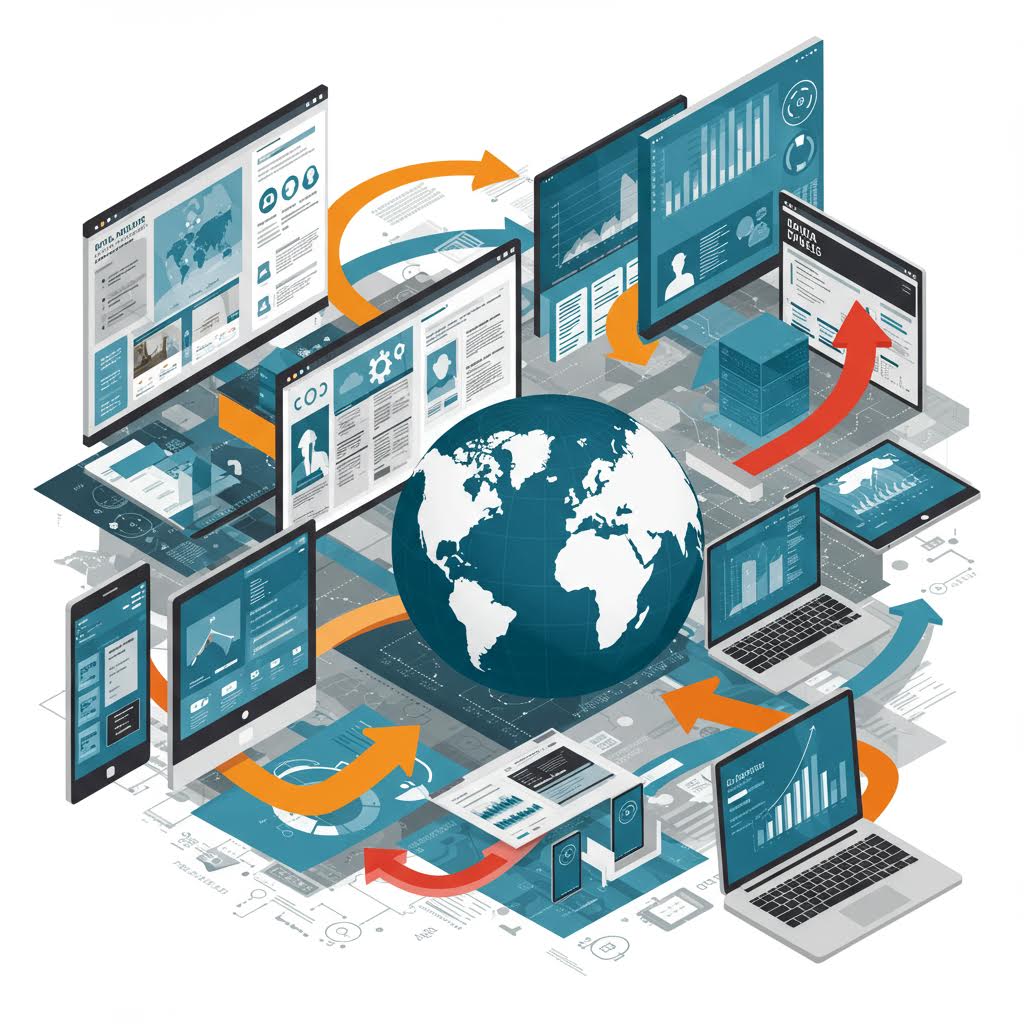 아날로그 사무 환경과 첨단 데이터 분석실을 대비시킨 장면으로, 루믹스솔루션의 디지털 혁신이 업무 방식을 어떻게 변화시켰는지를 상징적으로 표현한다.