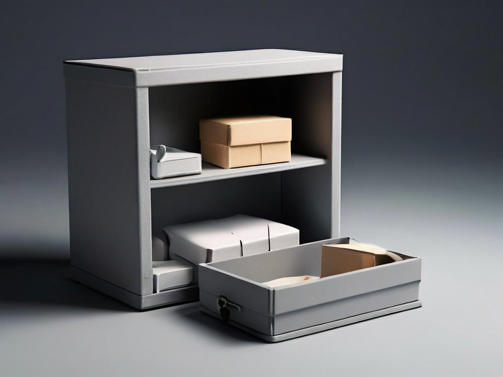 Small archive boxes and blank inserts arranged on a matte gray surface, suggesting practical information grouping for digital.